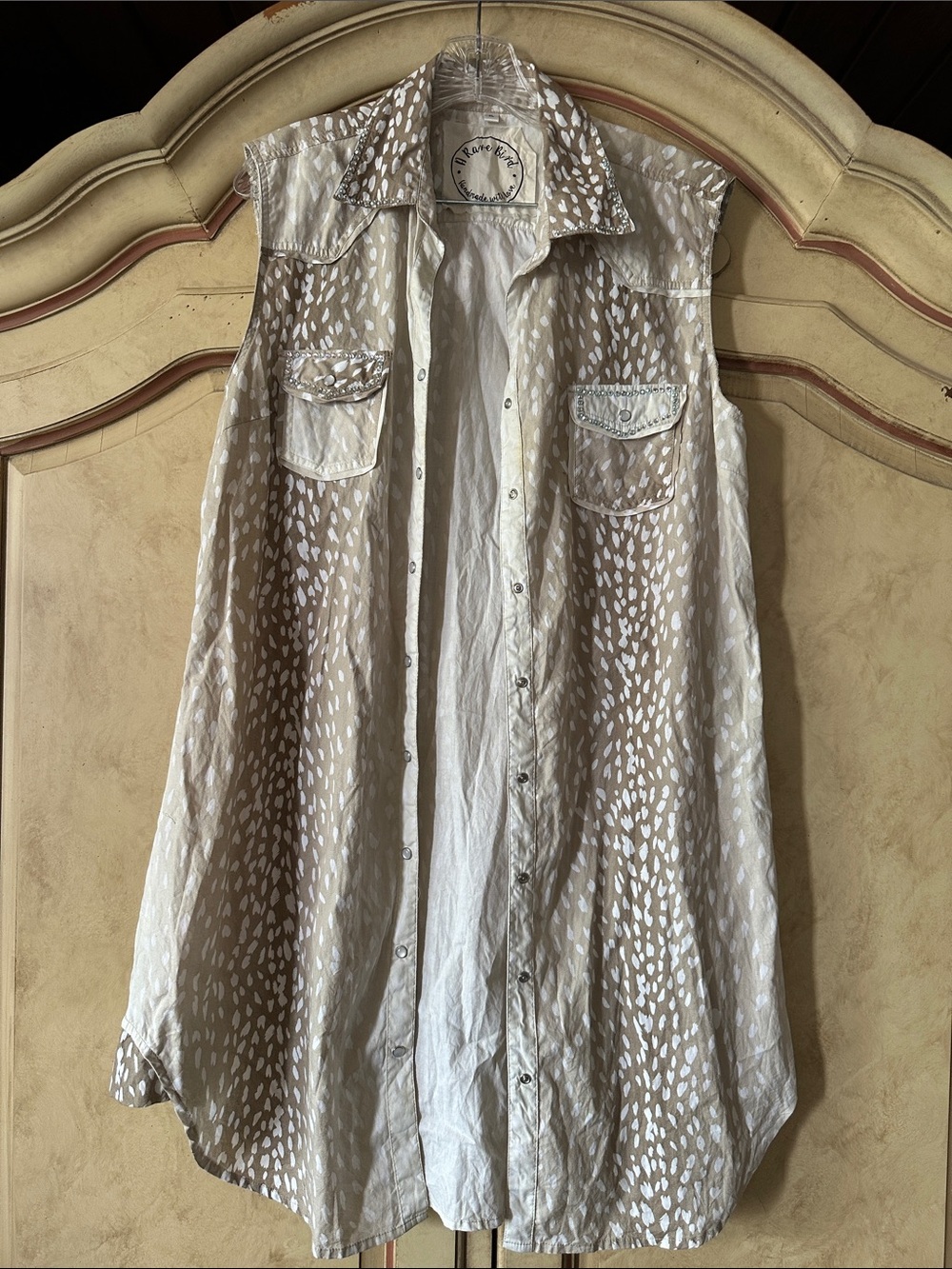 A Rare Bird Sleeveless Beige & White Fawn-Print Duster/Tunic/Dress size XL